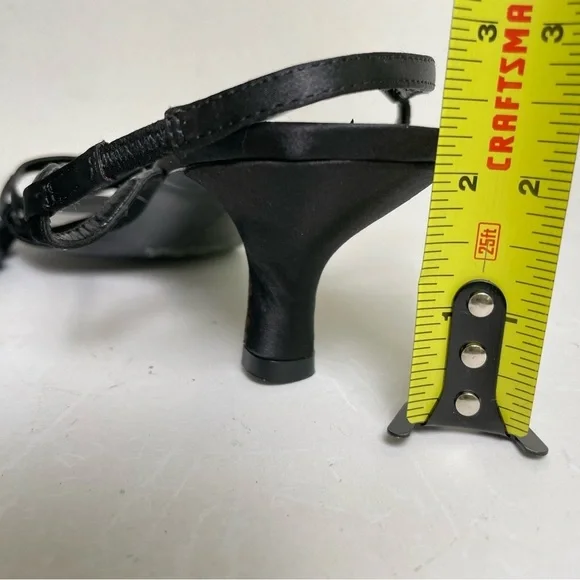 Vintage 90s Y2K strappy rhinestone satin slingback kitten heels 8 - Picture 8 of 11